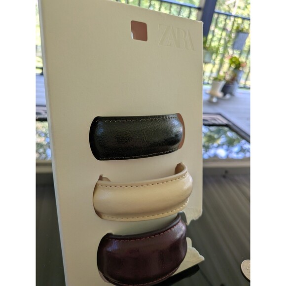 ZARA Women NEW Pack Of 3 Leather Cuff Bangle Bracelets Burgundy Green Cream Bend - Picture 13 of 14